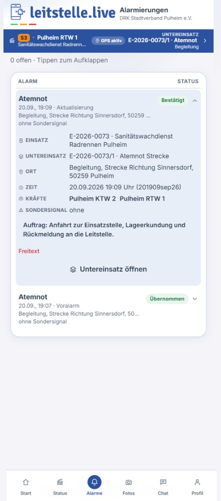 Einsatz-App: Alarmliste